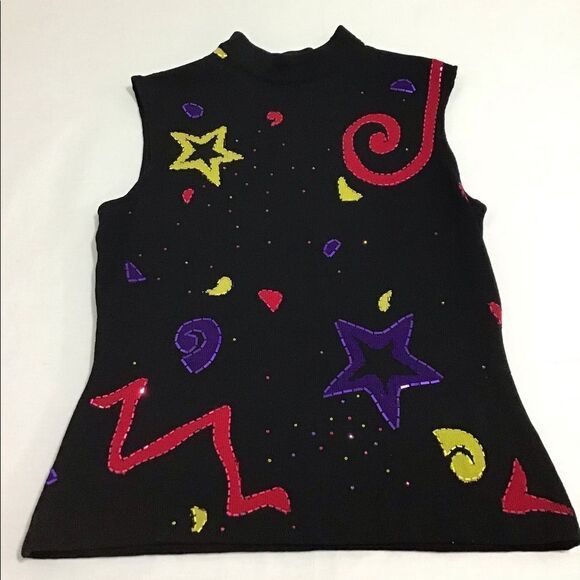 St John Black Turtle Neck Sweater Sleeveless Size Small - Picture 8 of 12